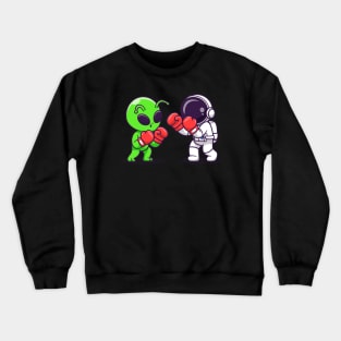 Cute Alien and Astronaut Fighting Boxing Cartoon Crewneck Sweatshirt